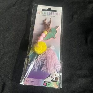 NWT Hello Dreamer Narwhal Charm Teal Enamel Pom Pom Tassel Rose Gold Keychain